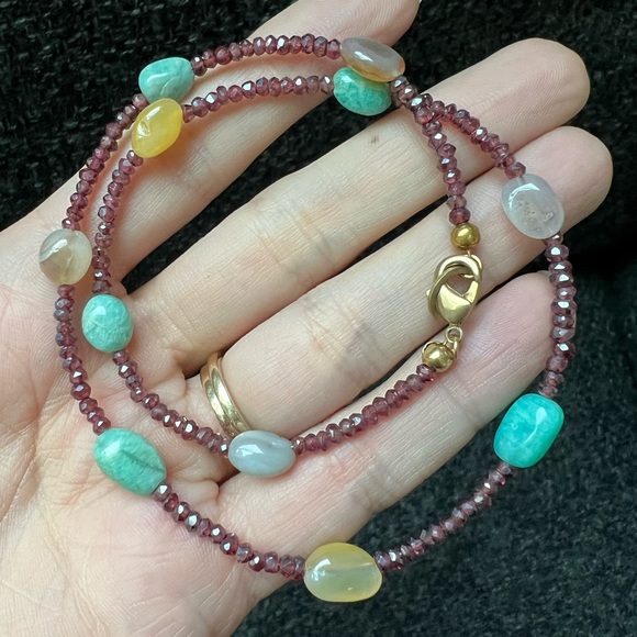 Handmade gemstone layering necklace of garnet, Amazonite and Botswana agate. - Picture 5 of 16